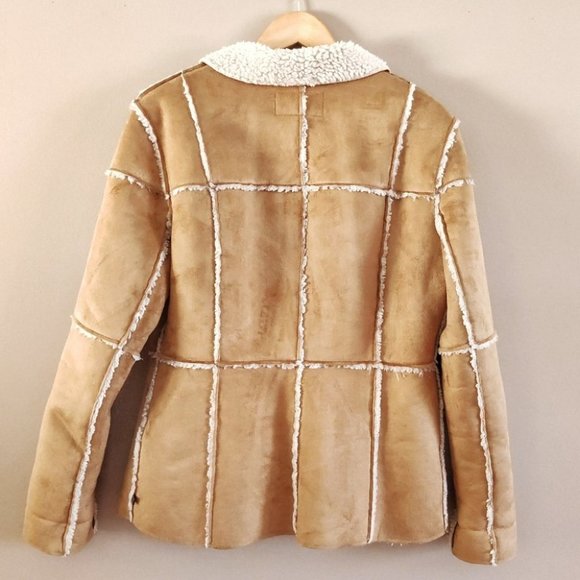 LEI 90s Faux Suede Sherpa Lined Collared Jacket Tan Large - Picture 7 of 9